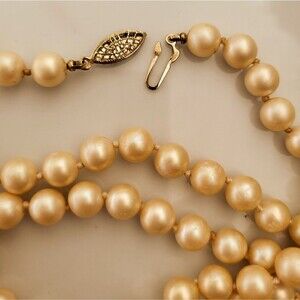 Long Vintage Champagne Faux Pearl Opera Necklace 54"